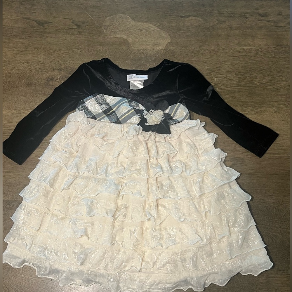 Bonnie Jean Black and Cream Ruffled Dress